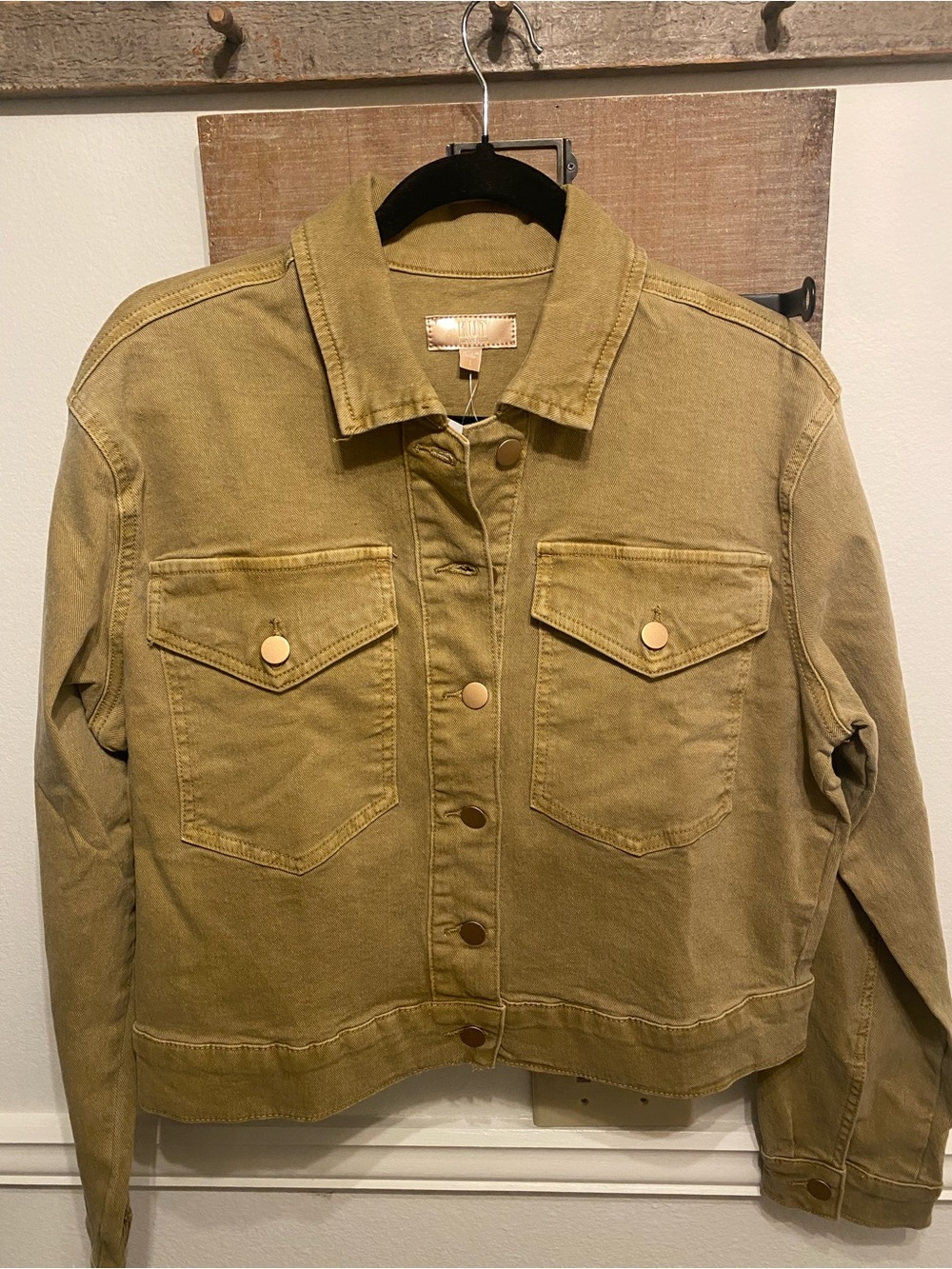 KUT From The Kloth Stretch Crop Denim Jacket Sz L NWT $109